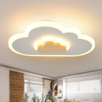 Imagen de Lámpara De Techo LED Iluminación Para Niños Madera Nube Moderna Plafón Regulable Con Control Remoto Nubes Niño Niña Habitación Infantil ,80cm