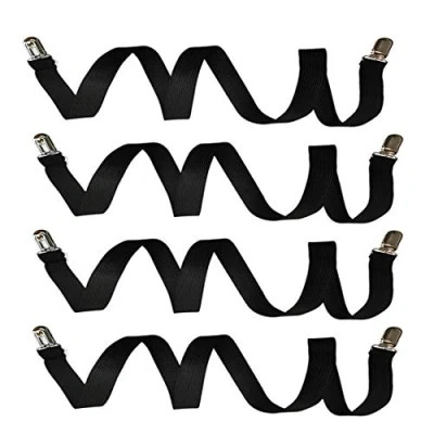 Imagen de Auivguiv Clips para sábanas, correas ajustables, largas, sujetar la sábana en su lugar firmemente, apto colchón individual, king o queen (negro)
