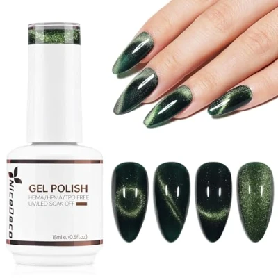 Imagen de Nicedeco Esmalte Ojo Gato Semipermanente, Sin HEMA Gel de con Cambio Color Magnético Meta Cosmico Uñas para UV LED Nail Art Manicure Salon DIY Vegano N316