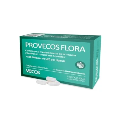 Imagen de Probióticos y Prebióticos para Regenerar la Flora Intestinal Provecos 15 Cápsulas Gastrorresistentes Complemento Alimenticio Con 7,5 Millones de UFC por Cápsula