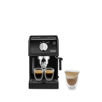 Imagen de DELONGHI Máquina de café expreso De&#039;Longhi Portafiltro con acabado aluminio Boquilla espuma leche También para cápsulas Negro
