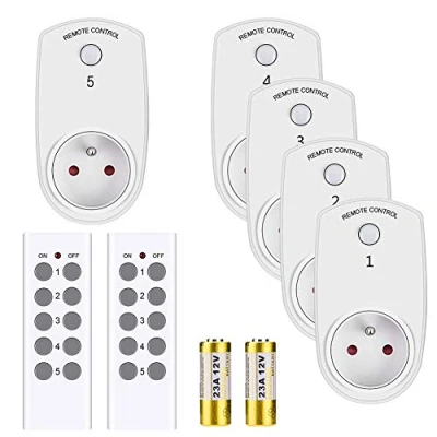 Imagen de DEWIN Toma de Corriente, 5 Piezas Interruptor Pared Control Inalámbrico Inteligente Corriente Enchufe La UE con 2 Remoto