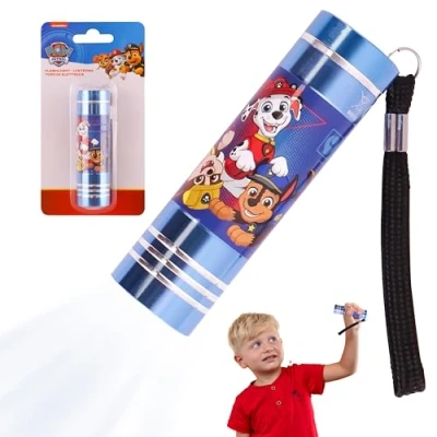 Imagen de Linterna LED Paw Patrol para niños, mini linternas de aluminio azul con cordón iluminación interior y exterior, emergencias, corte energía, camping, senderismo, regalo