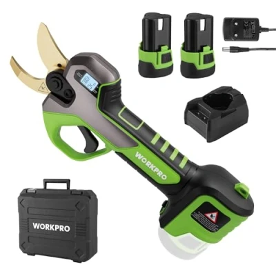 Imagen de WORKPRO Tijeras de Podar Electricas 12V, con Motor sin Escobillas, Podadora Eléctrica Pantalla, Bateria, 2 Baterías 2,0 Ah, para Jardines, Ramas y Árboles Frutales