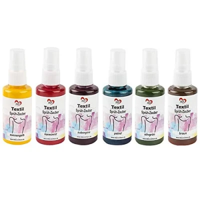 Imagen de Pintura de Textil con Pulverizador, 6 x 50 ml, colores, Ideal para Tejidos Claros, Personalizar y Valorizar Tela Ropa, Camisetas, Bolsas Accesorios del Hogar, A Base Agua (kit 3)