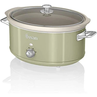 Imagen de Swan Retro SF17031GN Olla Cocción Lenta 6,5L Recipiente Extraíble, Antiadherente Cerámica libre PFOA y PTFE, 3 Niveles Temperatura, Tapa Vidrio, Slow Cooker, Diseño Vintage, Verde, 320W