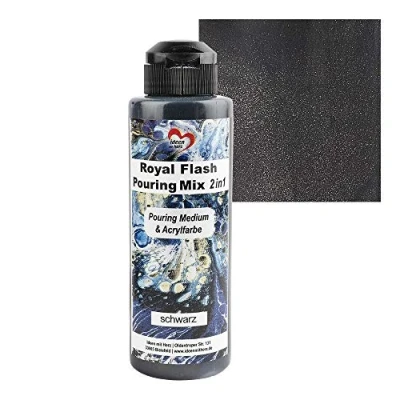 Imagen de Ideen mit Herz Royal Flash Pouring Mix 2en1 medio de Vertido y Pintura Acrílica Metálica con Efecto Purpurina 180 ml no requiere más mezcla fluido, o aceite silicona (color negro)
