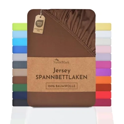 Imagen de NatureMark Sábana Bajera Ajustable de Jersey, 100% algodón en Muchos tamaños y Colores, 200 x 220 cm + 40 Steg, Chocolate Cafe