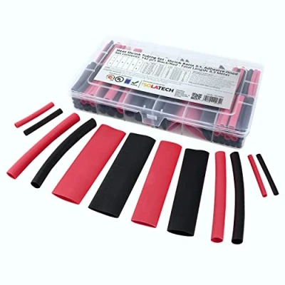 Imagen de Set De 142 piezas tubo termorretráctil 3:1 negro y rojo con pegamento interno. Longitud total 8,3 m en una práctica caja. ISOLATECH
