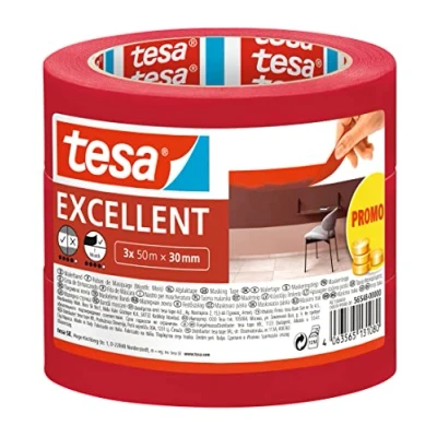 Imagen de tesa Cinta de Pintar Excellent Carrocero con Soporte Papel Fino para Enmascarar Trabajos Pintura en Interiores Todo tipo Pinturas y Barnices 3x 50 m x 30 mm
