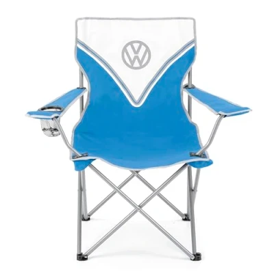 Imagen de Board Masters VW Collection Silla Plegable de Camping con portavasos T1 Camper Bus 85 cm (Classic Bus/Azul)