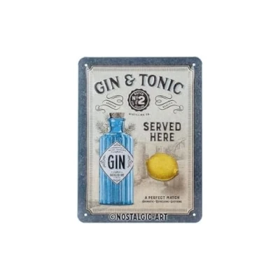 Imagen de Nostalgic Art Cartel de chapa retro, Gin &amp; Tonic Served Here Idea regalo para aficionados a cócteles, metálico, Diseño vintage, 15 x 20 cm