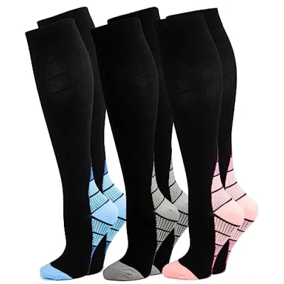 Imagen de Kuzimua 3 Pares Calcetines/Medias de Compresión para Hombres y Mujeres, Running, Deporte, Correr, Senderismo, Volar, Viajar, Varicosas, Embarazo Médicos (M, Mezcla02)