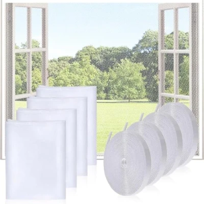 Imagen de 4 Piezas Mosquitera para Ventana,130 x 150 Cm Ventana Transparente,Pantalla Universal con Rollos De Cinta Autoadhesiva,contra Insectos Moscas Mosquitos