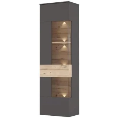 Imagen de FORTE Como Vitrina con 1 puerta cristal, derivado de madera, wolframio liso gris/roble entarimado, 60,4 x 203,3 41,3 cm