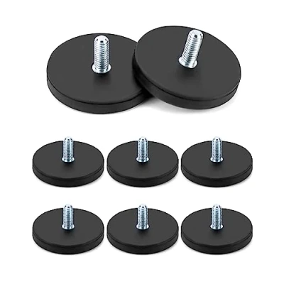 Imagen de QWORK Juego de 8 Base magnética caucho roscado exterior, Ø 43 mm con rosca exterior M6, imanes redondos goma, Fuerza 10kg