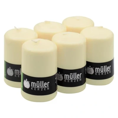 Imagen de Müller velas Decorativas Juego de 6 marfil, 68 x 110 mm, duración 35 horas cera antigoteo, moco no perfumado, calidad RAL
