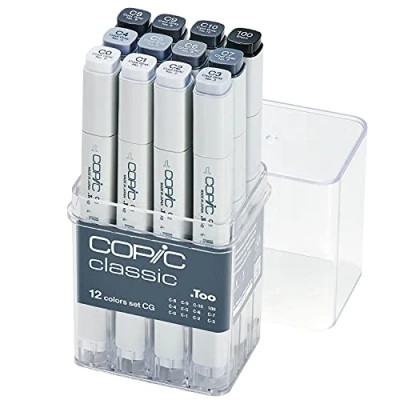 Imagen de Copic Marker Set Paquete de 12 rotuladores permanentes (tinta negro), blanco