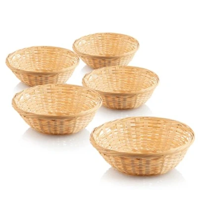 Imagen de com four® 5X Cestas de Rafia en Color Natural para decoración Decoraciones Pascua Nidos Huevos, panecillos y bocadillos (5 Piezas ovaladas 8,5 cm)