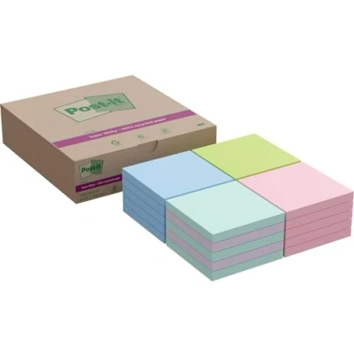Imagen de Post it Super Sticky Notas 100 % Recicladas, Colores Surtidos, Paquete de 20 Blocs Notas, 70 Hojas por Bloc, 76 mm x Extra Adhesivas Fabricadas con Papel 100% Reciclado