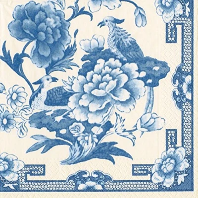 Imagen de Entertaining with Caspari Servilletas de cóctel, color azul y blanco, caja 40