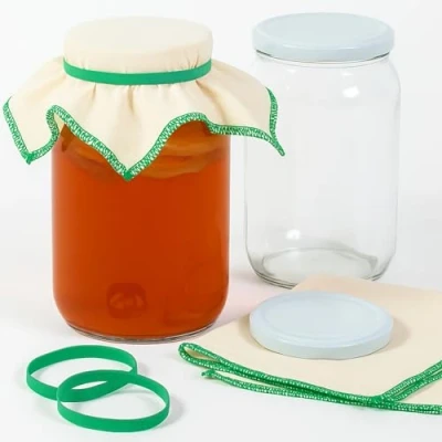 Imagen de myFERMENTS Tarros Grandes de Cristal con Tapa Botes Boca Ancha 2L Incluye 2 Muselinas Algodón y Gomas Ideal para Kombucha, Kefir Conservas Vidrio