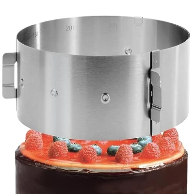 Imagen de 4smile anillo para tartas ajustable de 10 cm alto, acero inoxidable, horneado 16 a 30 cm, molde estable con bloqueo hornear y la preparación