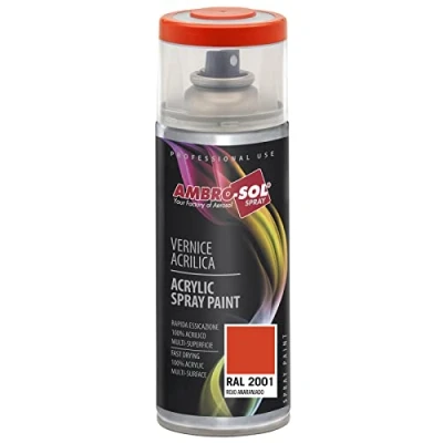 Imagen de AMBRO SOL Pintura acrílica en spray, color Rojo Anaranjado, RAL 2001, resultado profesional múltiples superficies, exteriores e interiores, 400 ml
