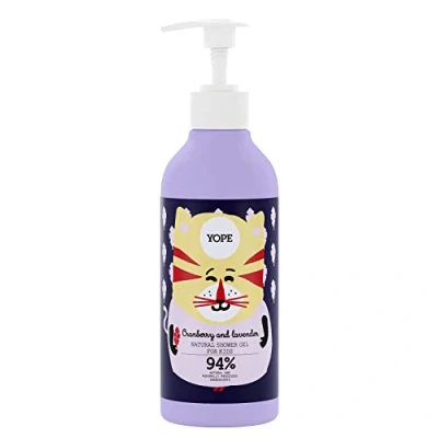 Imagen de YOPE Gel de Ducha Para Niños Mayores 3 años pieles sensibles Dulce fragancia Hidratación Calmante 94% Ingredientes naturales Vegan formula Arándano Rojo y Lavanda 400ml
