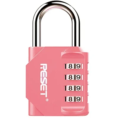 Imagen de RESET 060 Candado de combinación 4 dígitos para exteriores, escuela, gimnasio, deportes, casillero, valla, caja herramientas, puerta, maleta, cerrojo, Rosa