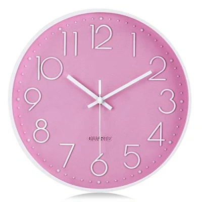 Imagen de Lafocuse Reloj de Pared Niña Rosa 3D Números, Silencioso Moderno, Infantil Niños Fácil Leer, sin Tictac Habitacion Escuela Primaria Dormitorio 30cm
