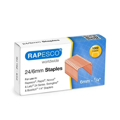 Imagen de Rapesco S24600Z3 Grapas Galvanizadas Acabado Cobre 24/6mm (No.16), Caja de 1000