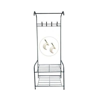 Imagen de ABB4US Perchero de pie con zapatero 60x35x163cm Estantes almacenamiento Ganchos para Ropa entrada recibidor, dormitorio, pasillo Organizador y Zapatos Negro