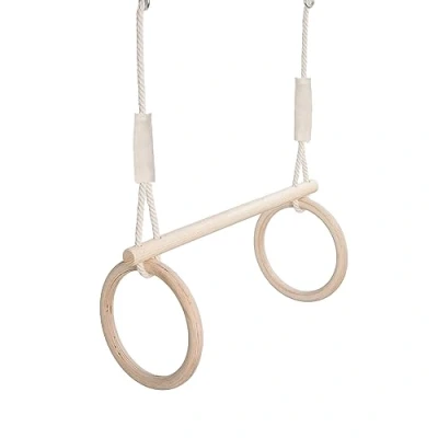 Imagen de MAMOI® Trapecio Circo Columpio Madera Parque Infantil Asiento Anillas de Gimnasia Juegos Barras artistica en casa 100% ecológica
