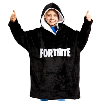 Imagen de Fortnite Sudadera Manta con Capucha, Sudaderas de Forro Polar Super Suave Invierno, Bata Estar por Casa, Regalos para Niños y Adolescentes 7 14 Años (Negro)