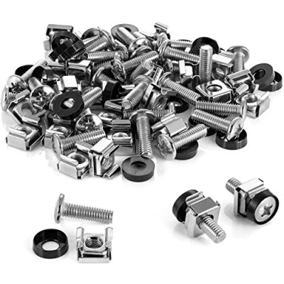 Imagen de Poppstar Juego de M6 x 20mm tornillos rack &amp; tuerca enjaulada para 10 y 19 armario red, tornilleria con arandelas, 50 unidades