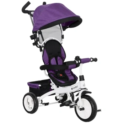 Imagen de HOMCOM Triciclo Evolutivo para Bebés 6 en 1 Niños de 5 Años Bicicleta con Toldo Plegable Mango Telescópico y Desmontable Cinturón Seguridad Cesto 95x50x106 cm Violeta