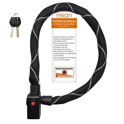Imagen de nean candado para bicicleta con alarma, de alarma y 2 llaves seguridad, cadena sistema bloqueo bicicleta, 8 x 900 m