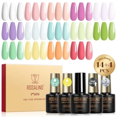 Imagen de ROSALIND Esmaltes Semipermanentes Para Uñas, 18 Piezas Pastel Blanco Rosa Nude Morado Azul Verde Naranja Colores Semipermanente, UV LED Pintauñas Nail Art Manicure Regalo