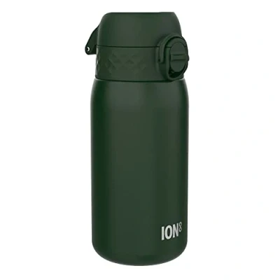 Imagen de Ion8 Botella Agua Acero Inoxidable para Niños, 400ml, a Prueba de Fugas, Fácil Abrir, Cerradura Segura, Aptas Lavavajillas, Asa Transporte, Limpiar, Verde Oscuro