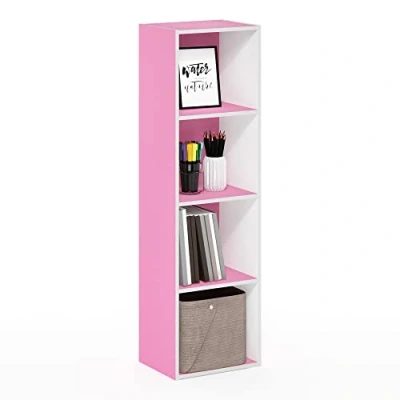 Imagen de Furinno Pasir Estantería Abierta para Almacenamiento Cubitos à 4 Pisos, Blanco/Rosa