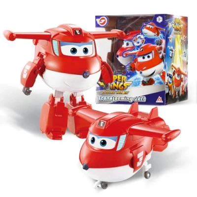 Imagen de Super Wings avión Transformer Supercharged Jett, Altura Aprox. 12,7 cm, muñeca Infantil, Figura de y Robot Juguete para niños niñas a Partir 3 años