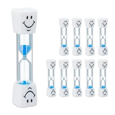Imagen de 20 x Reloj de Arena Cepillado Dientes para niños, Temporizador Limpieza Dental, 3 Minutos, silencioso, Cristal/Arena, Blanco y Azul