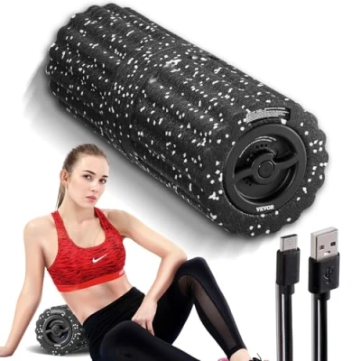 Imagen de VEVOR Rodillo de Espuma Vibratoria, Masaje Eléctrico 4 Velocidades, con Textura 3D, para Tejido Muscular Profundo, Alivio del Dolor Espalda, Recuperación Ejercicio, Φ 146 x 400 mm