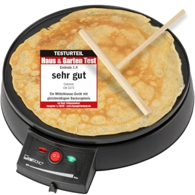 Imagen de Clatronic Crepes/Wraps/Panqueque Maker con Ø 29cm, incl. Dispensador de masa y revestimiento antiadherente superficie, termostato ajustable continuo backampel Panqueque 900W CM 3372