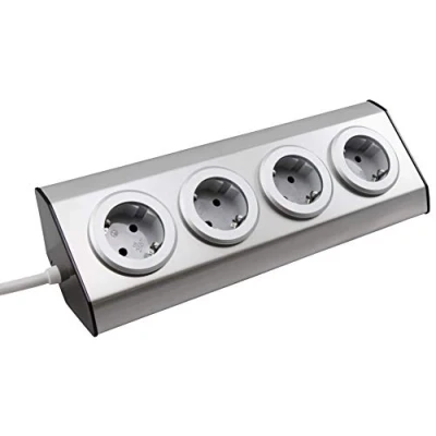 Imagen de MC Power Bloque de enchufes Premium 3 con protección Contacto, 2 x USB, versión Montaje, también Ideal para Montaje en Esquina, Acero Inoxidable y plástico