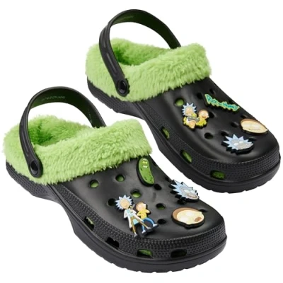 Imagen de Rick and Morty Zuecos Invierno Hombre con Forro Polar y Charms Extraíbles (Negro/Verde, 42/43 EU)