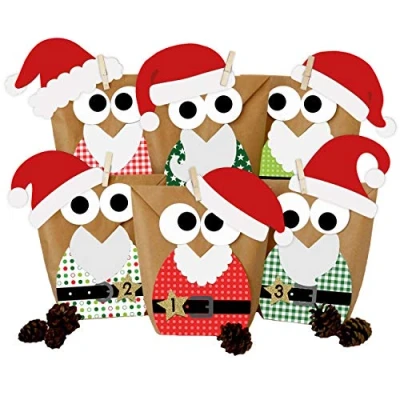 Imagen de Papierdrachen DIY Calendario de Adviento para rellenar Búhos Navidad 2021 Juego Papá Noel rojo hacer retoques usted mismo los niños.