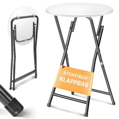 Imagen de KESSER® mesa alta con placa de PVC, plegable resistente a la intemperie, 60 cm / 110 cm, antideslizante, para interior y exterior, recepción boda, 4 patas recubrimiento polvo