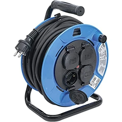 Imagen de BGS 3375 Enrollador de cable 25 m 3 x 1,5 mm² 4 tomas con tapas cierre IP 44 3500 W